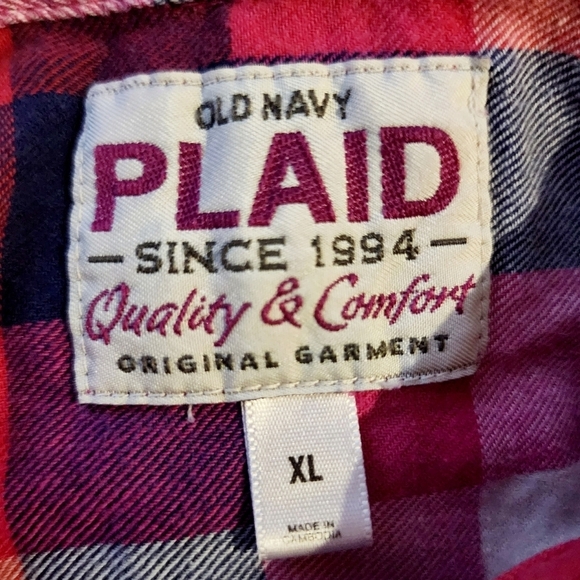 Old Navy Plaid Pink Button Up Shirt 100% Cotton Women's XL Autumn Casual EUC - Picture 5 of 7